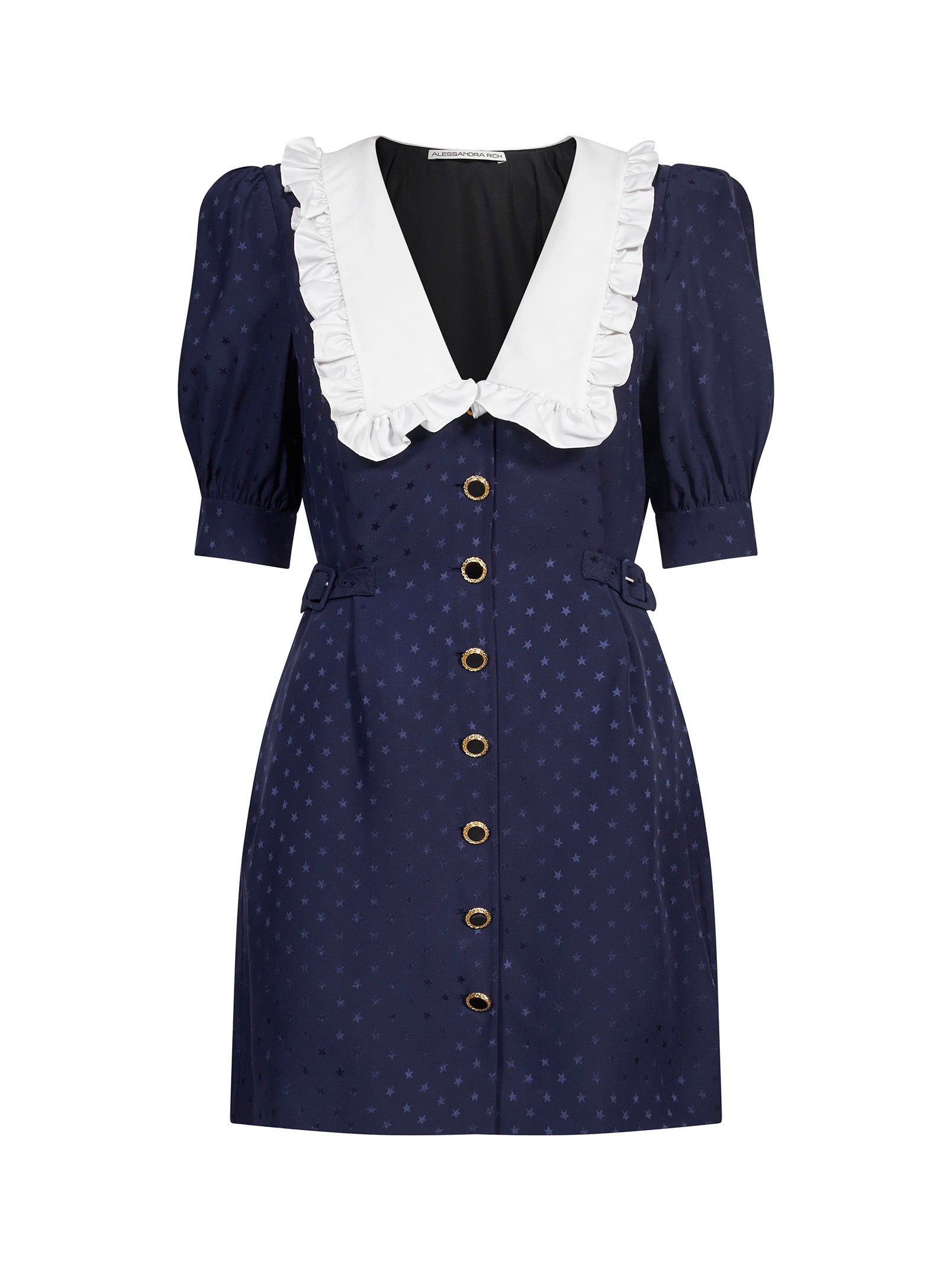Abito mini in seta jacquard blu 