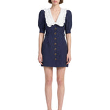 Abito mini in seta jacquard blu 