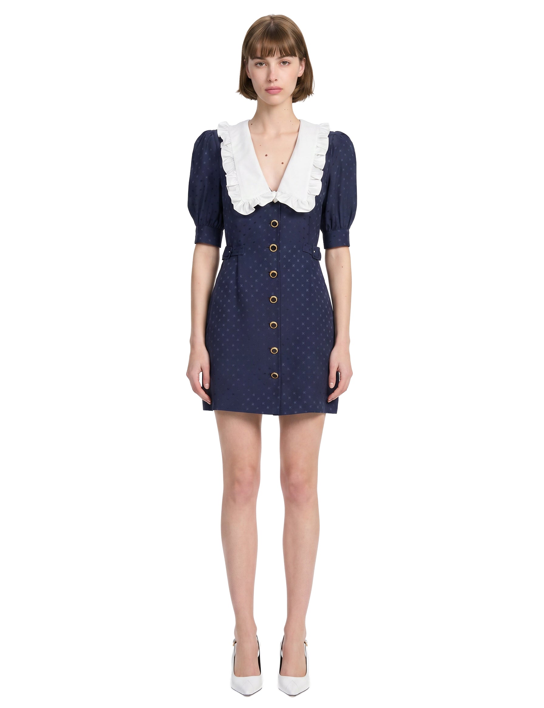 Abito mini in seta jacquard blu 