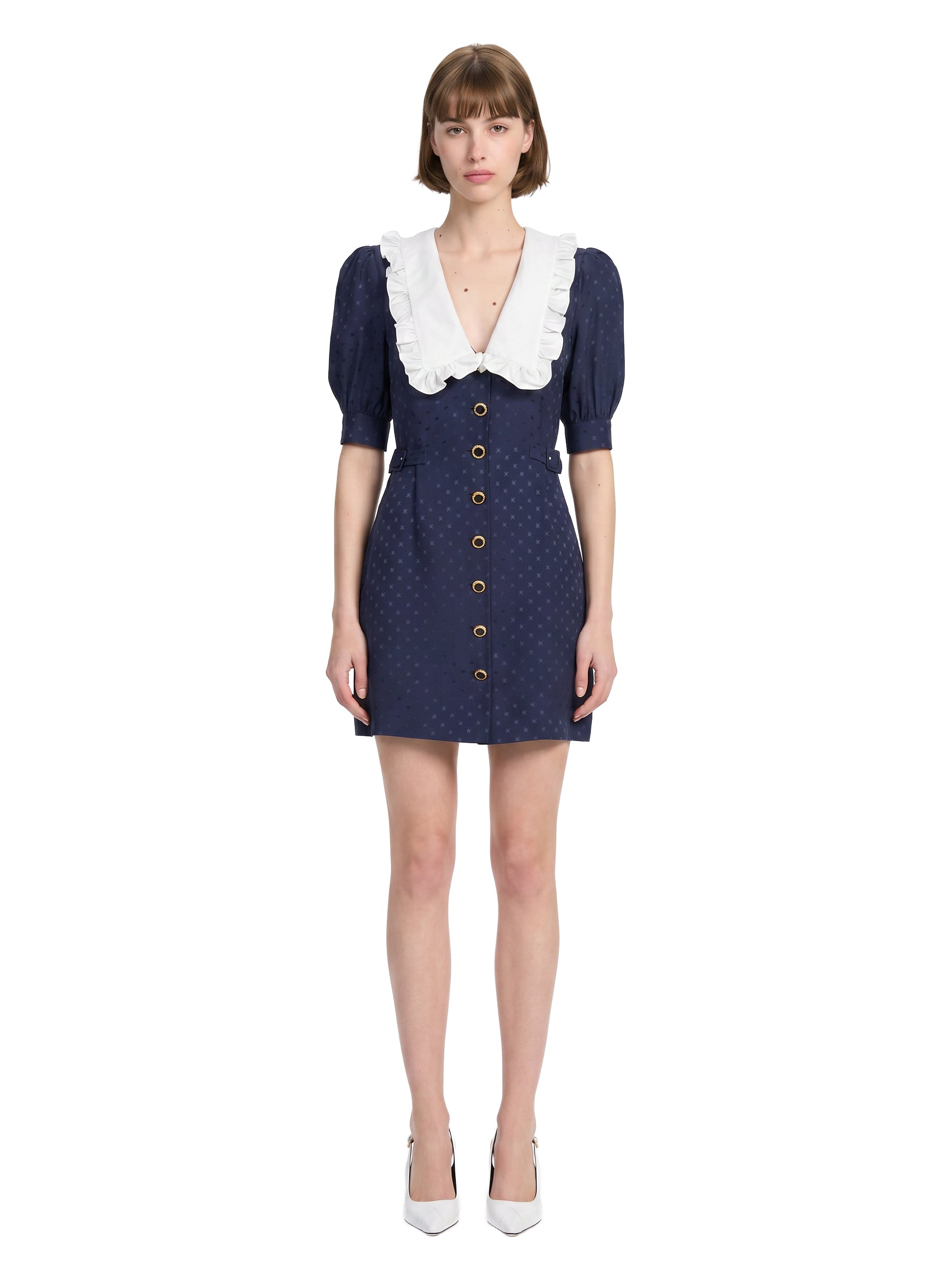 Abito mini in seta jacquard blu 