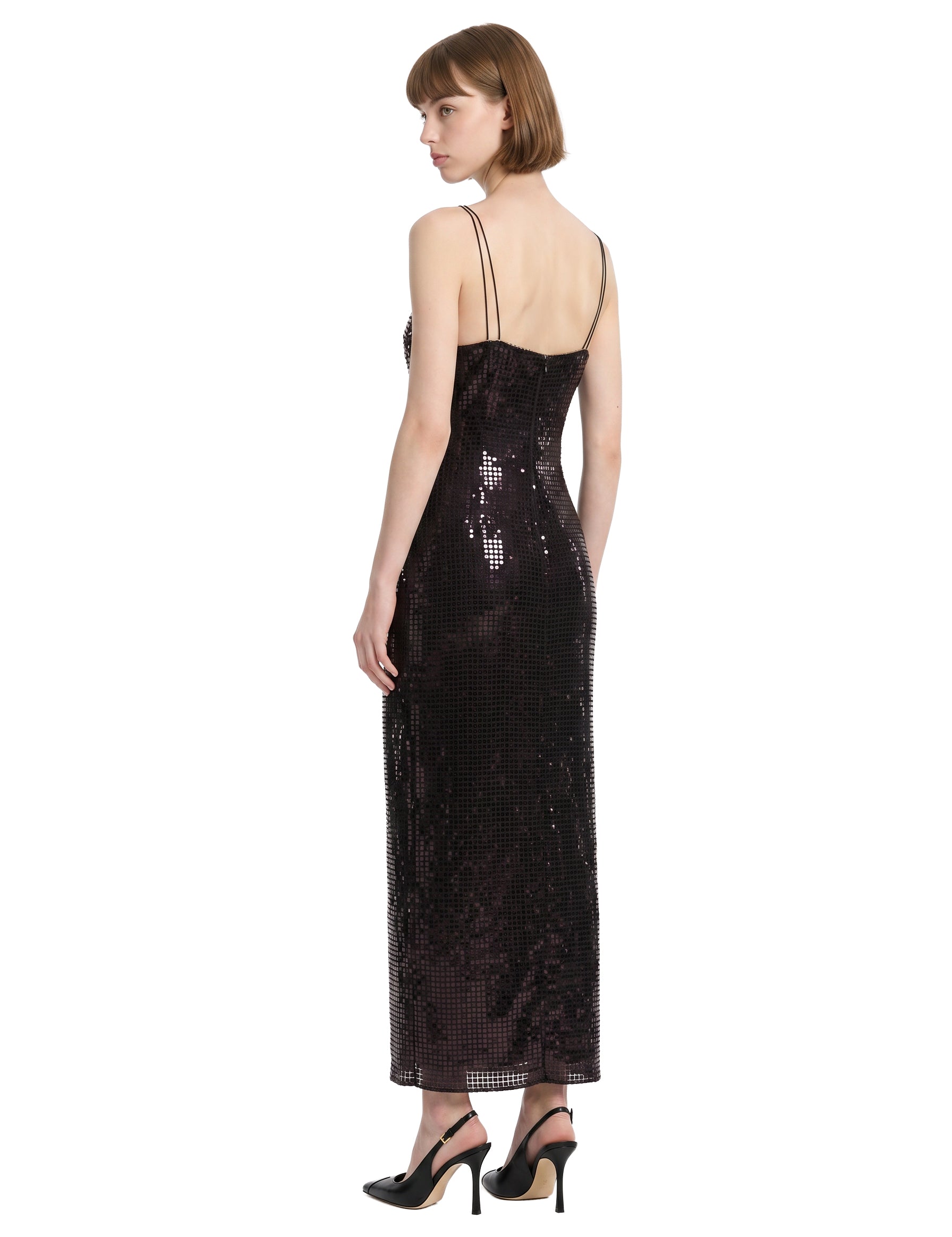 Abito lungo con paillettes nero 