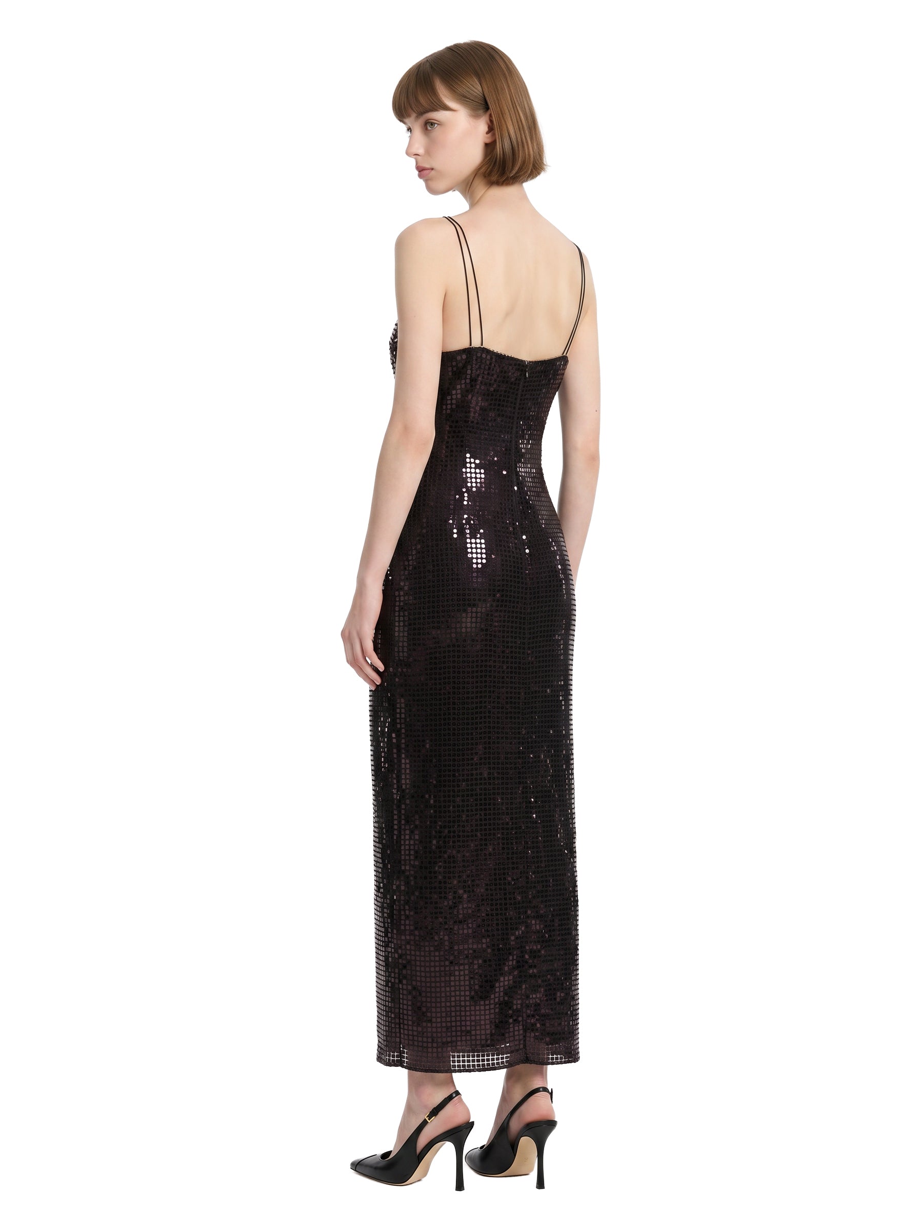 Abito lungo con paillettes nero 