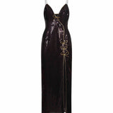 Abito lungo con paillettes nero 