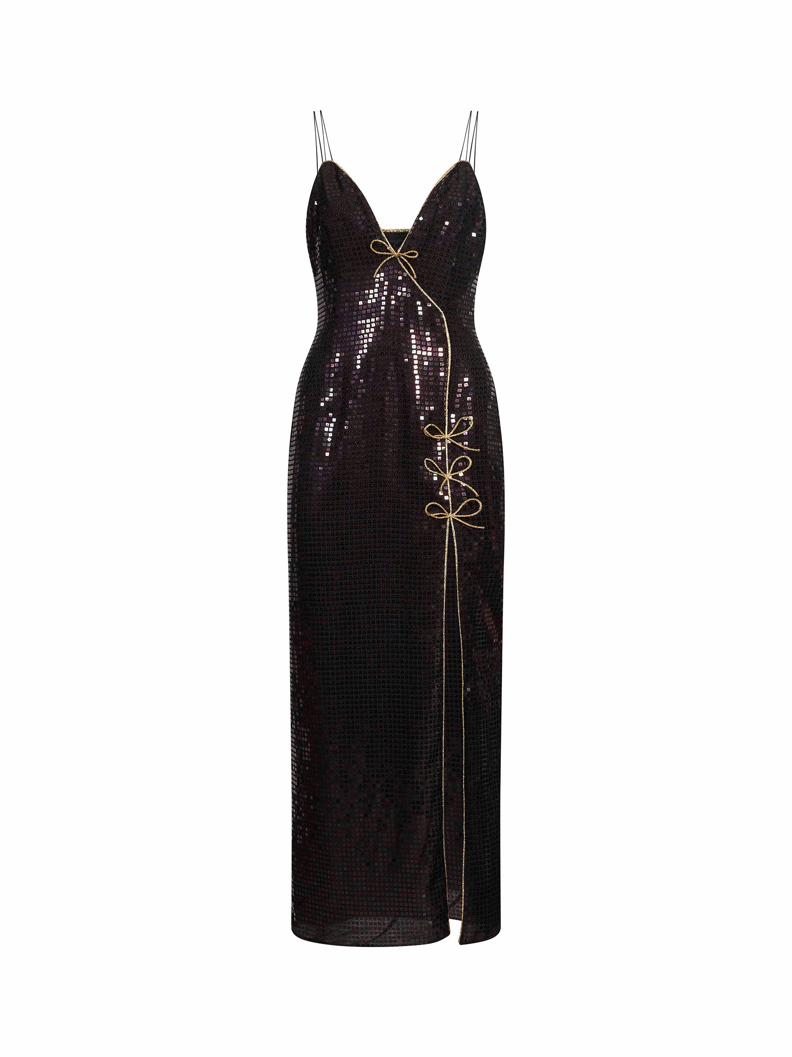 Abito lungo con paillettes nero 