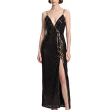 Abito lungo con paillettes nero 