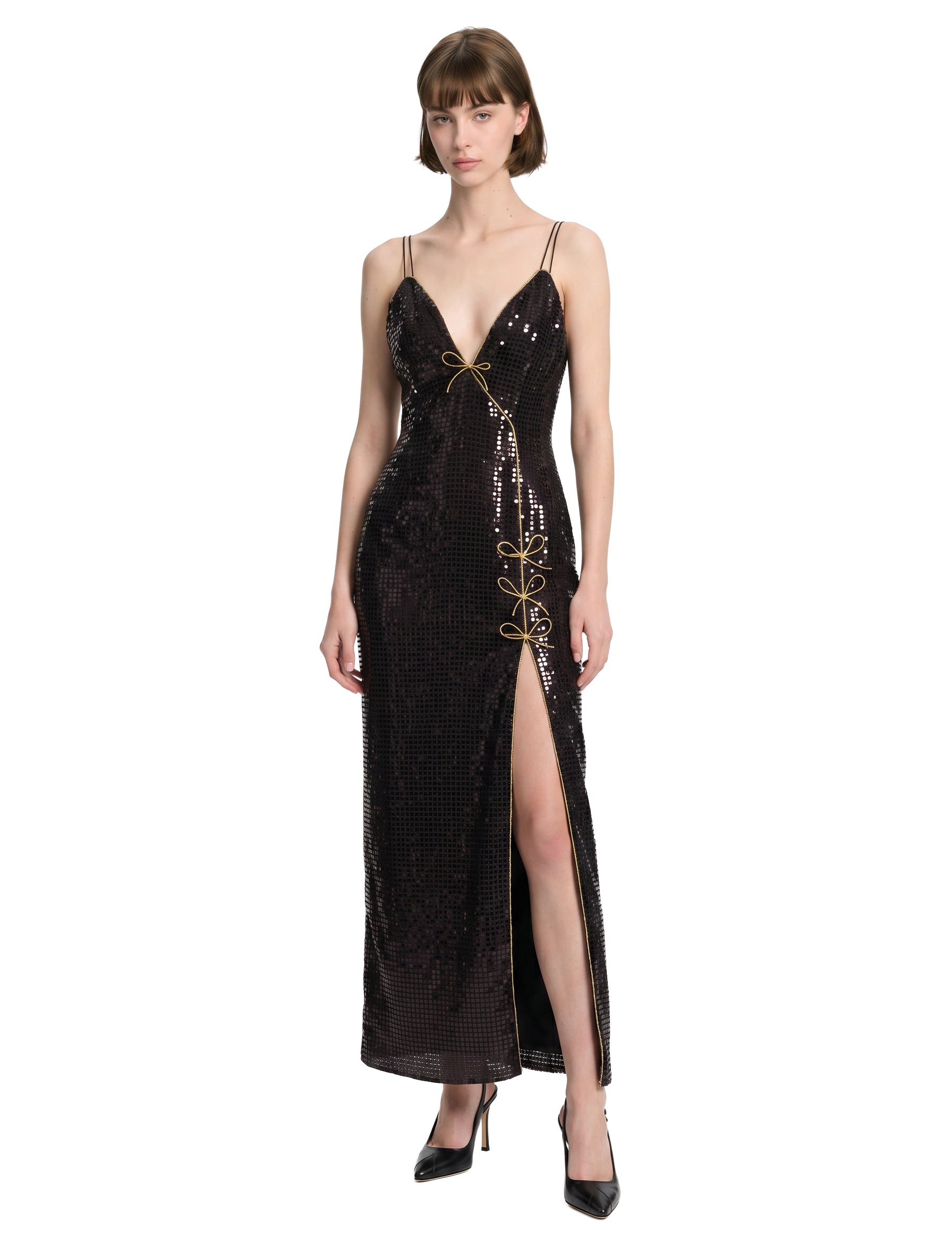 Abito lungo con paillettes nero 