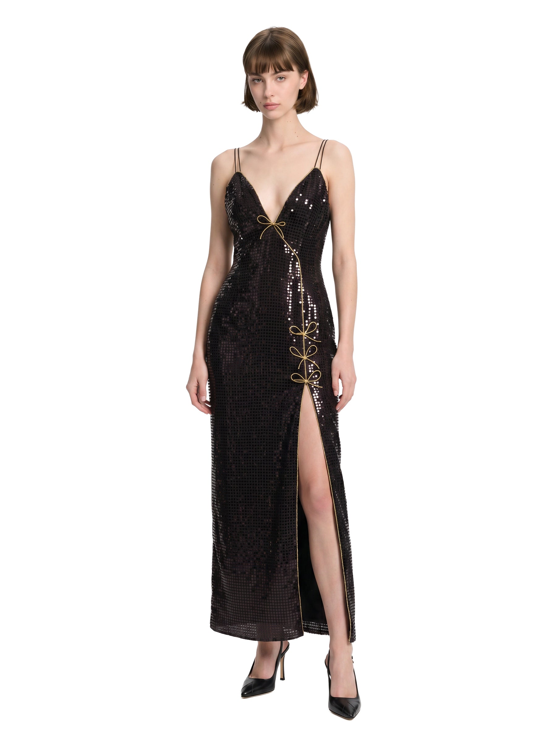 Abito lungo con paillettes nero 