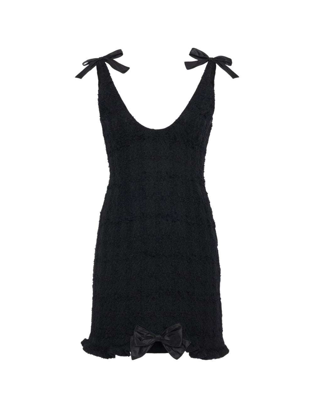 Miniabito bouclé con fiocchi in nero 