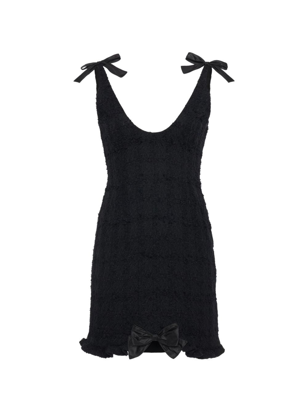 Miniabito bouclé con fiocchi in nero 