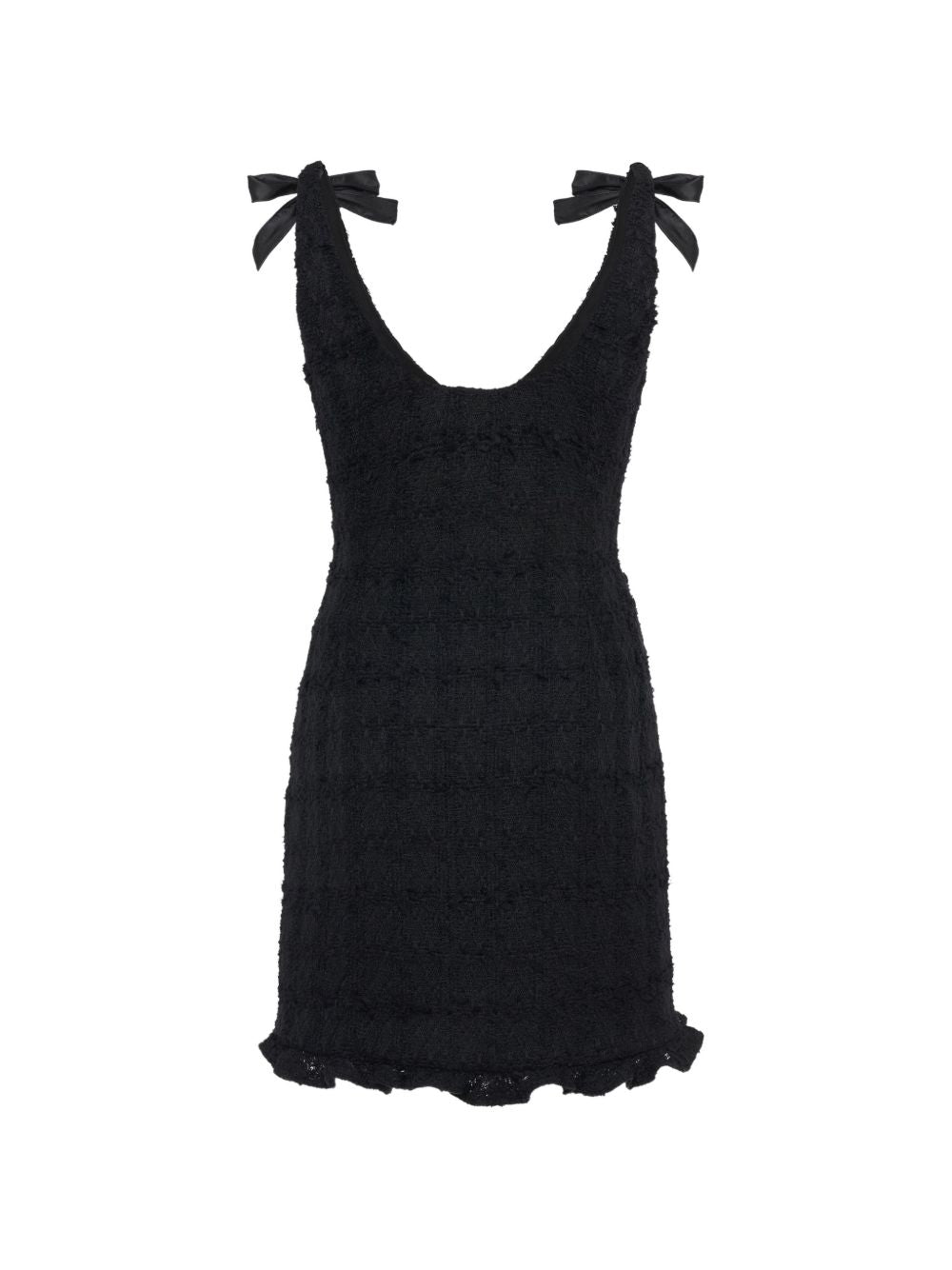Miniabito bouclé con fiocchi in nero 