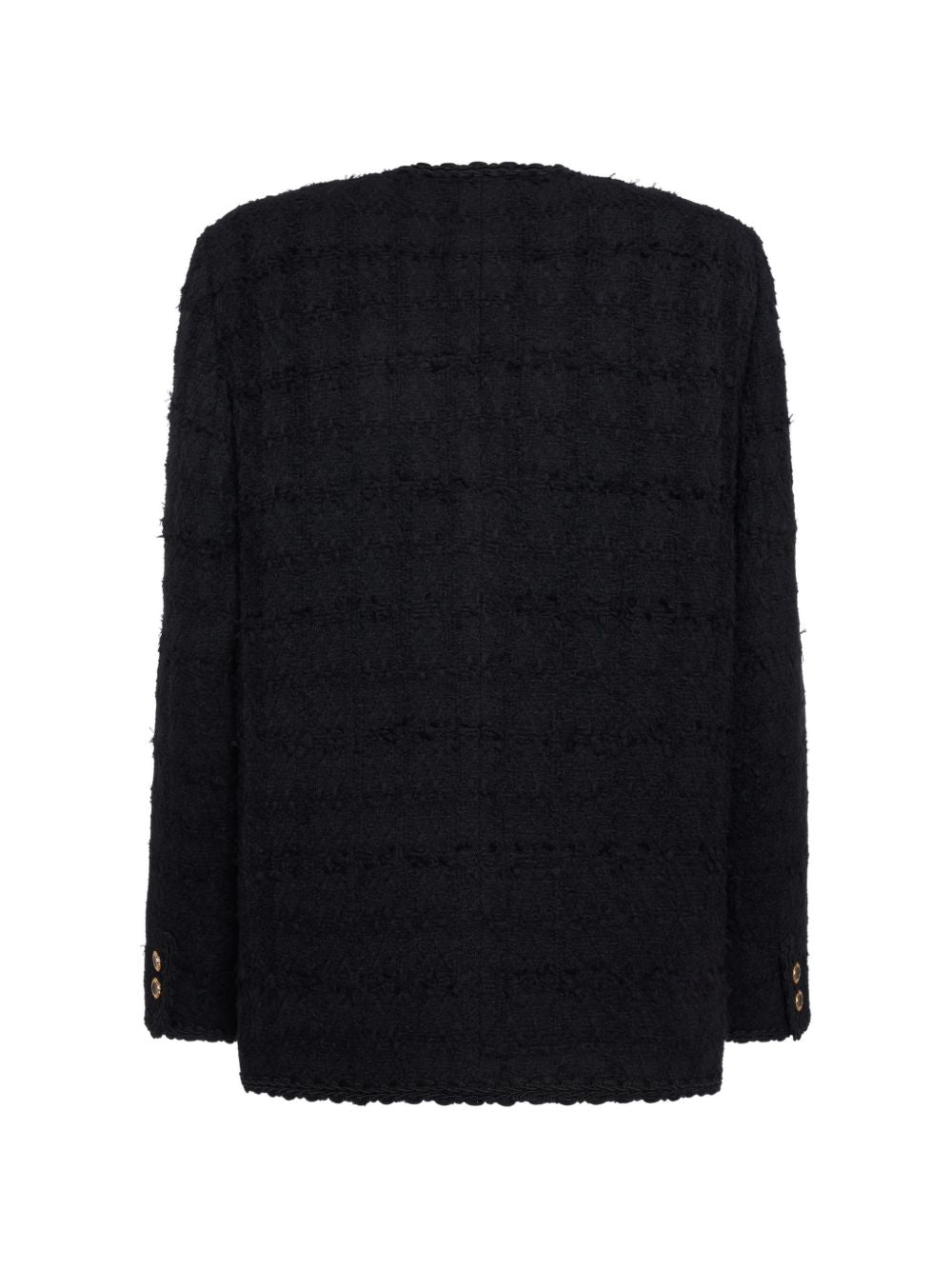Giacca doppiopetto in tweed bouclé a quadri in nero 