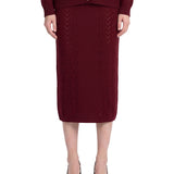 Cardigan in maglia traforata di lana merino bordeaux 