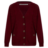 Cardigan in maglia traforata di lana merino bordeaux 