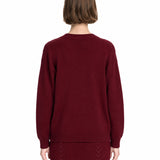 Cardigan in maglia traforata di lana merino bordeaux 
