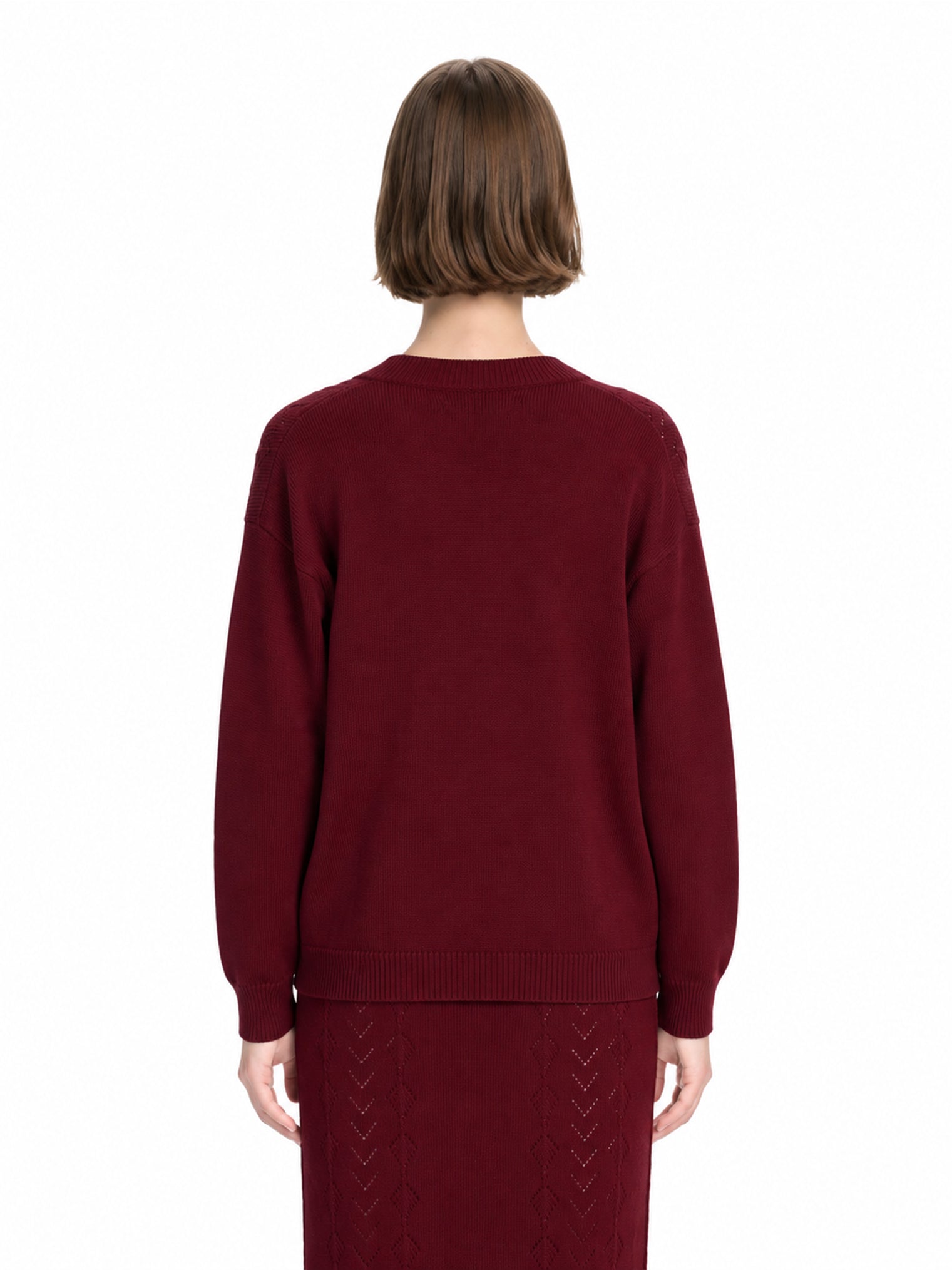 Cardigan in maglia traforata di lana merino bordeaux 