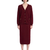 Cardigan in maglia traforata di lana merino bordeaux 