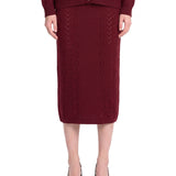 Gonna midi in maglia di lana merino bordeaux 