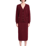 Gonna midi in maglia di lana merino bordeaux 