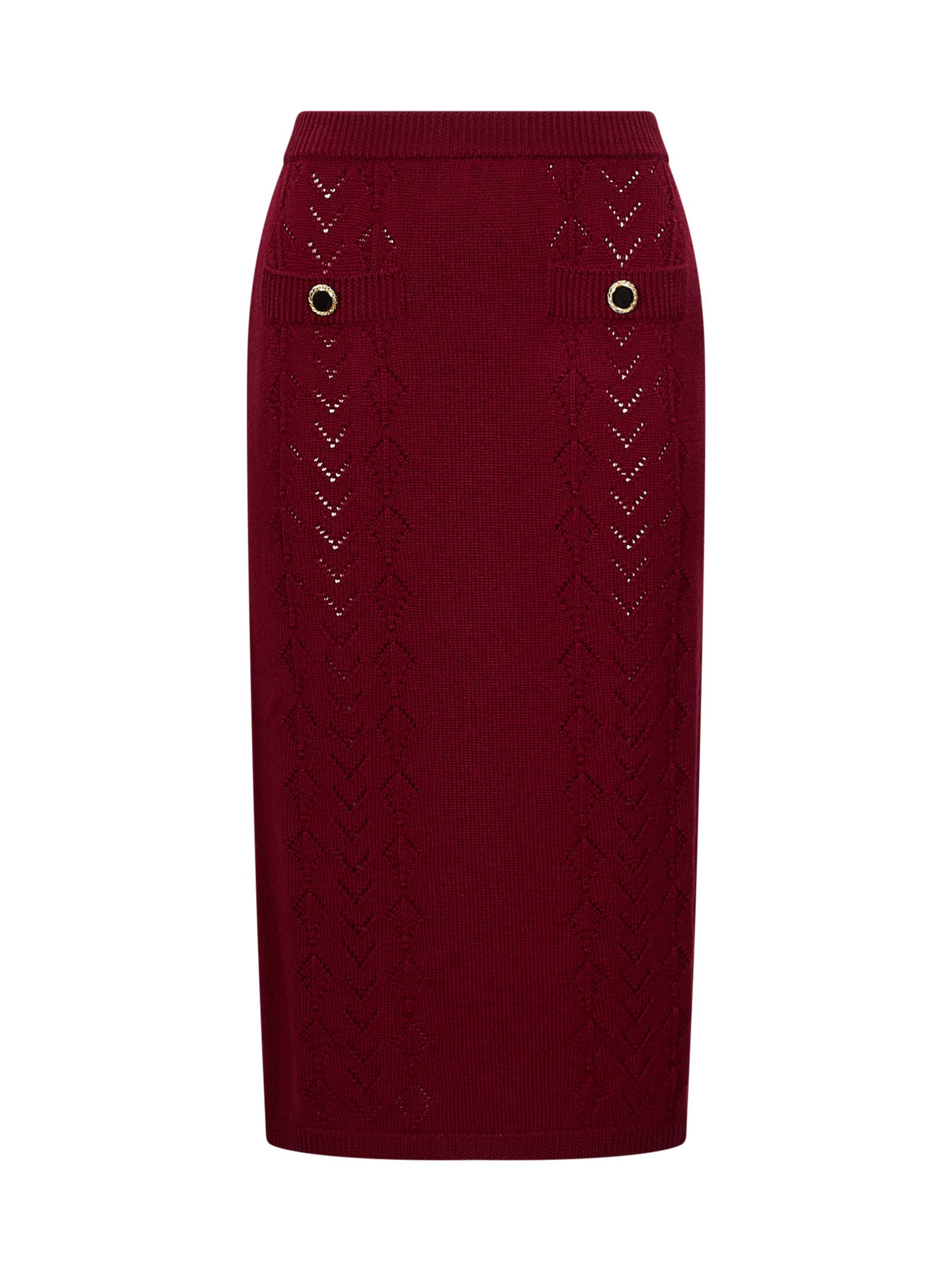 Gonna midi in maglia di lana merino bordeaux 