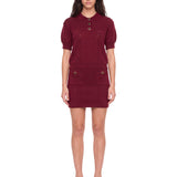 Minigonna in maglia traforata di lana merino bordeaux 