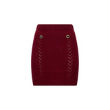Minigonna in maglia traforata di lana merino bordeaux 