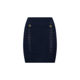 Minigonna in maglia traforata di lana merino blu 