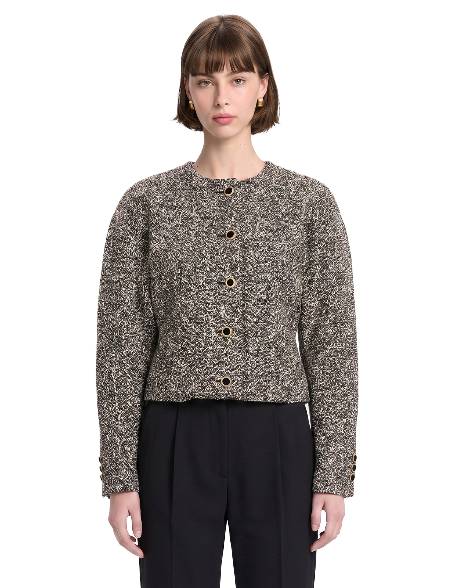 Giacca in tweed melange bianco e nero 