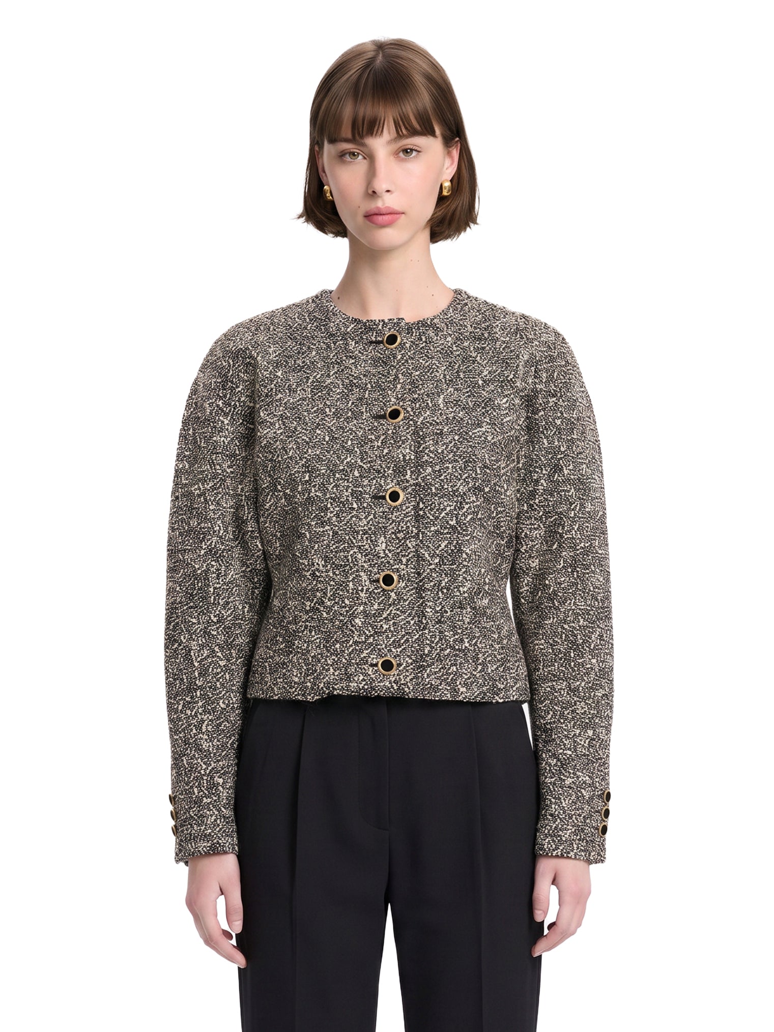 Giacca in tweed melange bianco e nero 