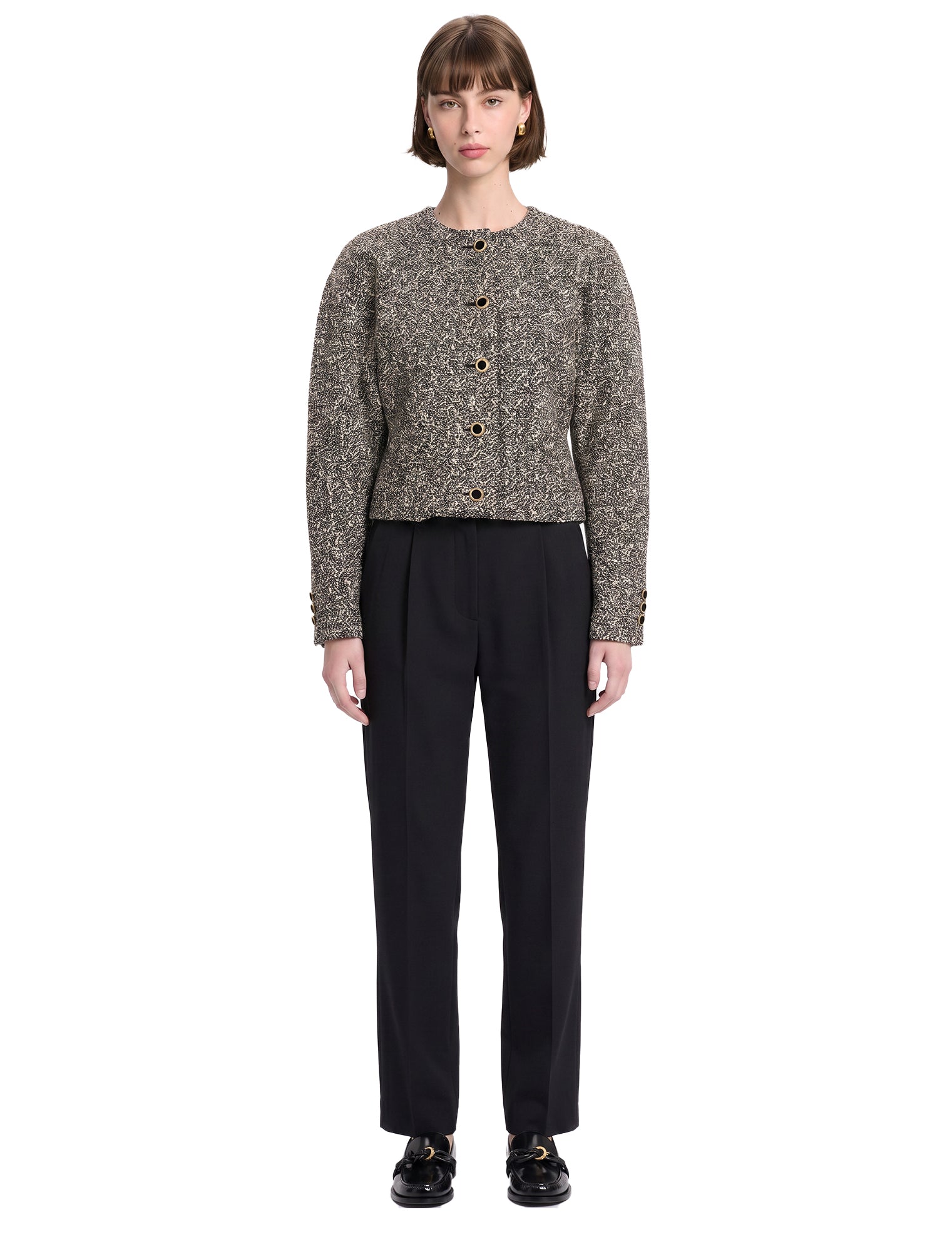 Giacca in tweed melange bianco e nero 