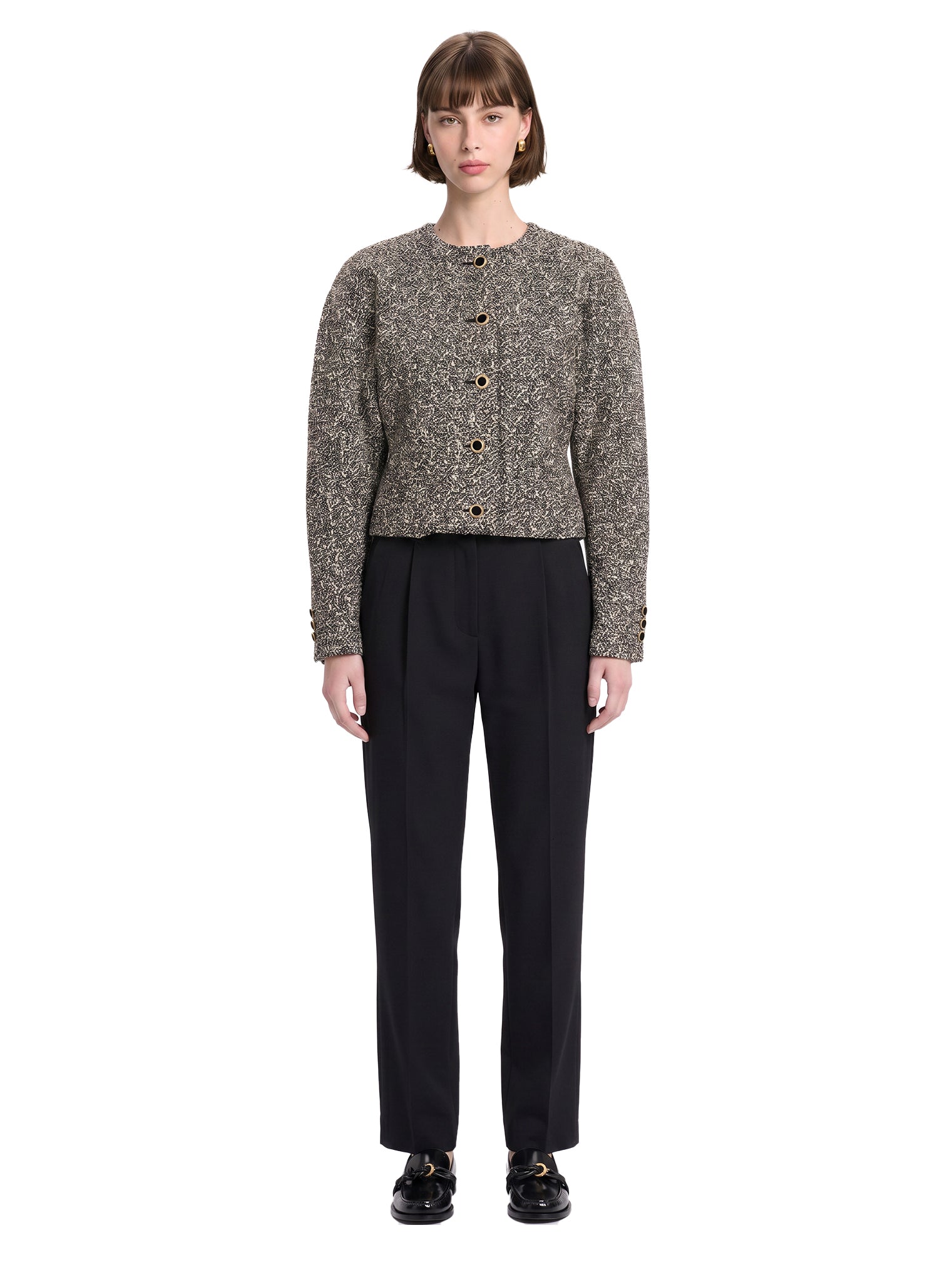 Giacca in tweed melange bianco e nero 