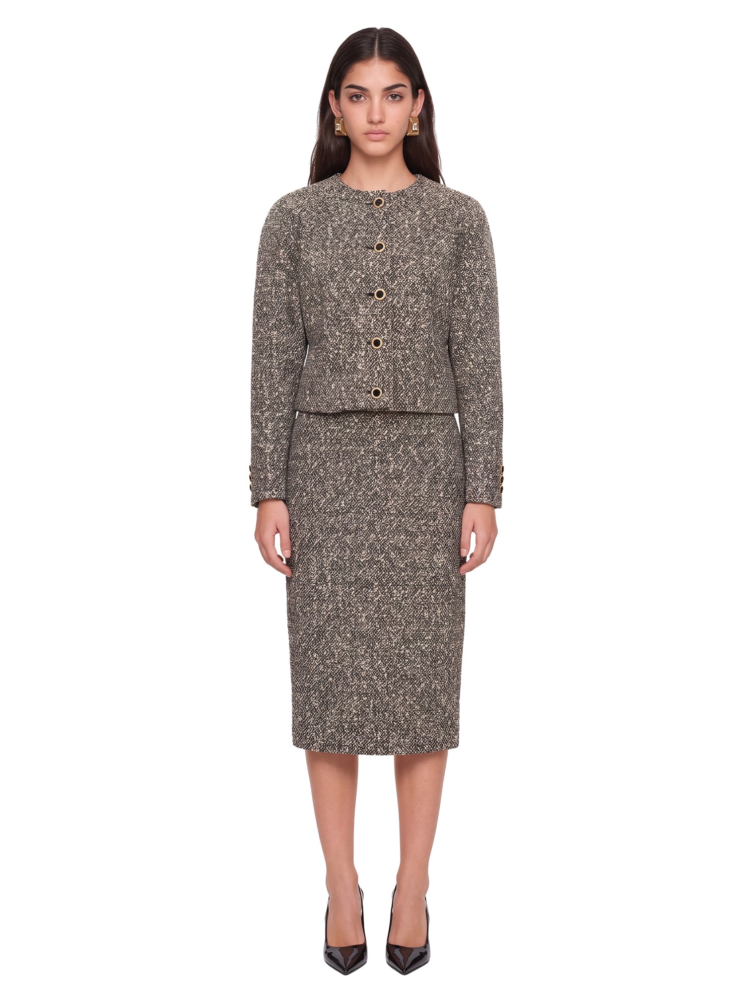 Gonna a tubino in tweed melange in grigio 