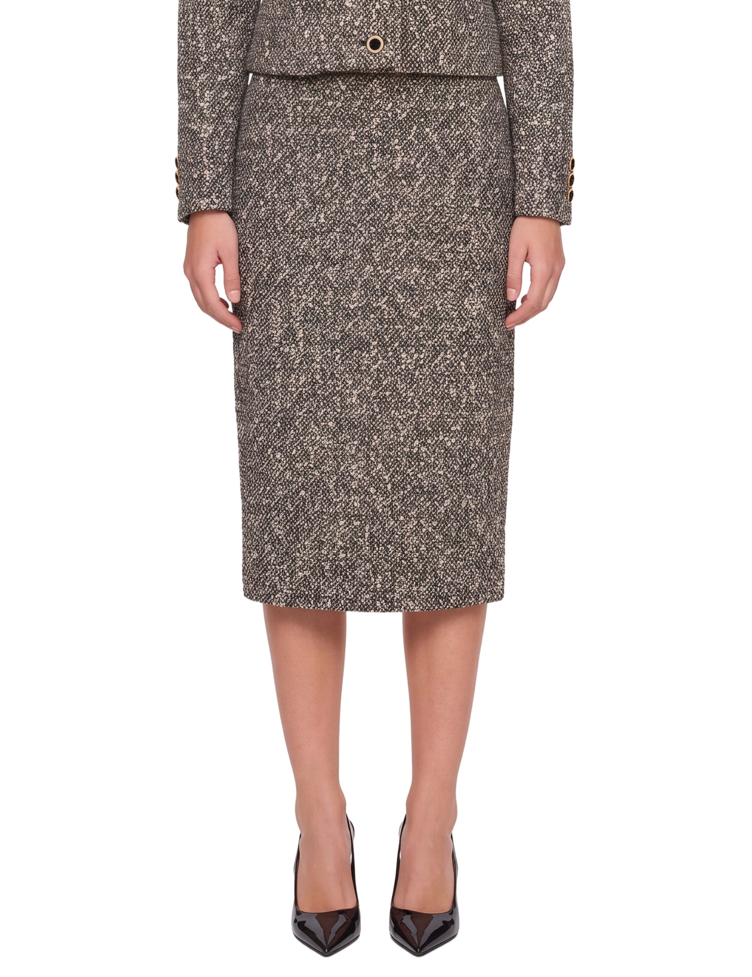 Gonna a tubino in tweed melange in grigio 