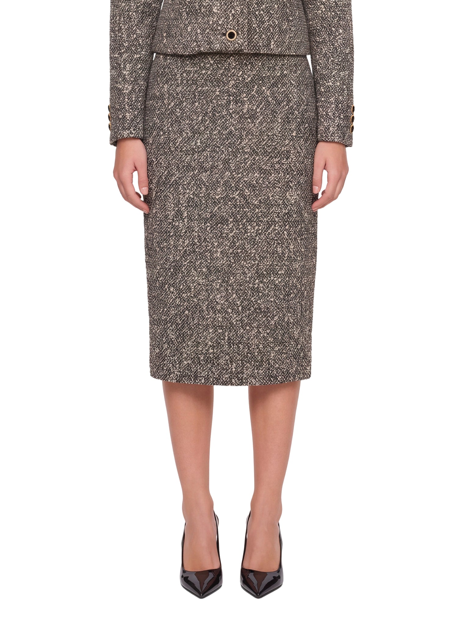 Gonna a tubino in tweed melange in grigio 