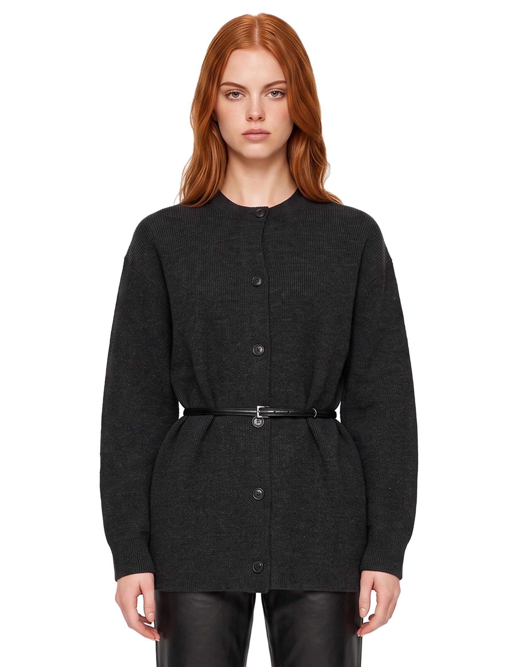 Cardigan oversize con cintura in nero 