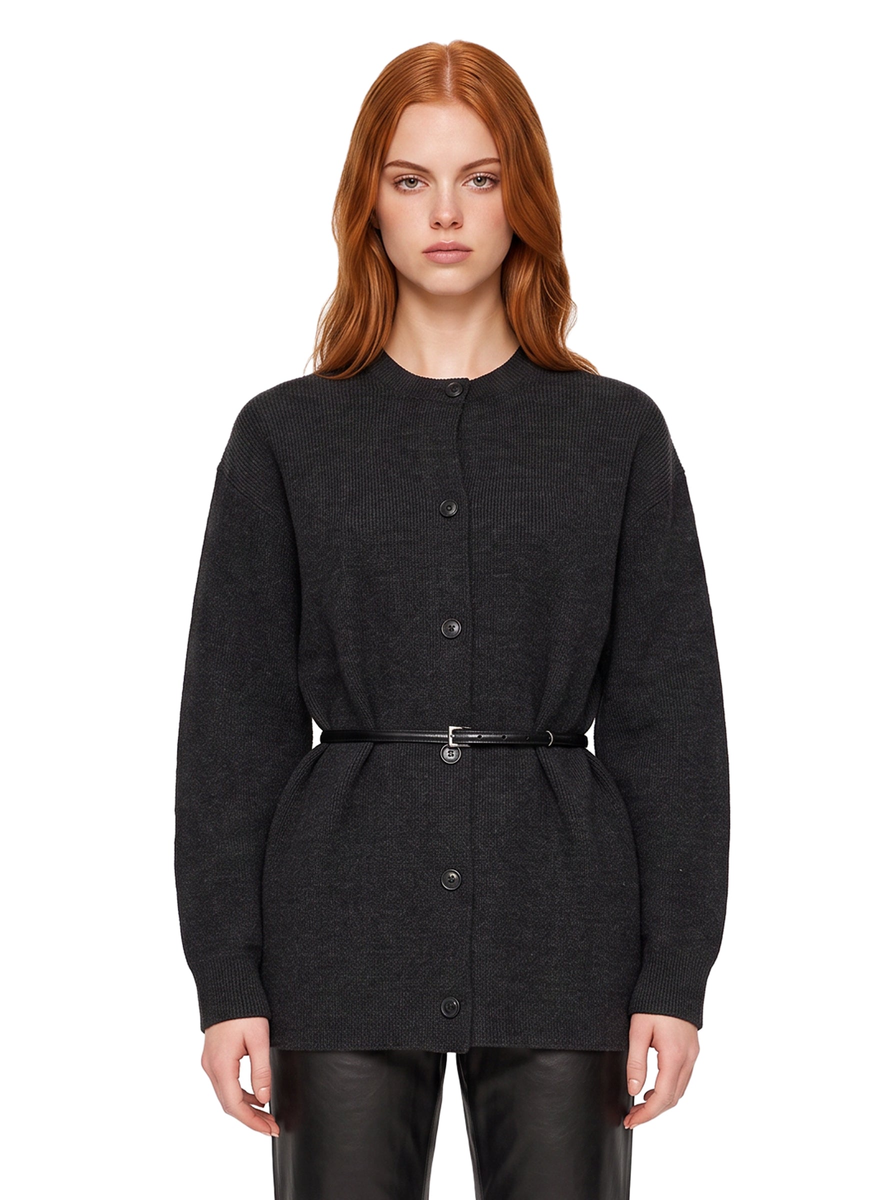 Cardigan oversize con cintura in nero 