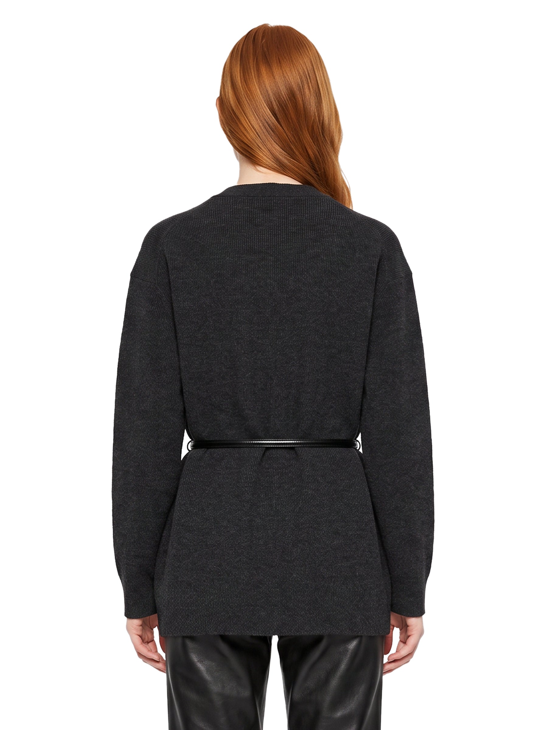 Cardigan oversize con cintura in nero 