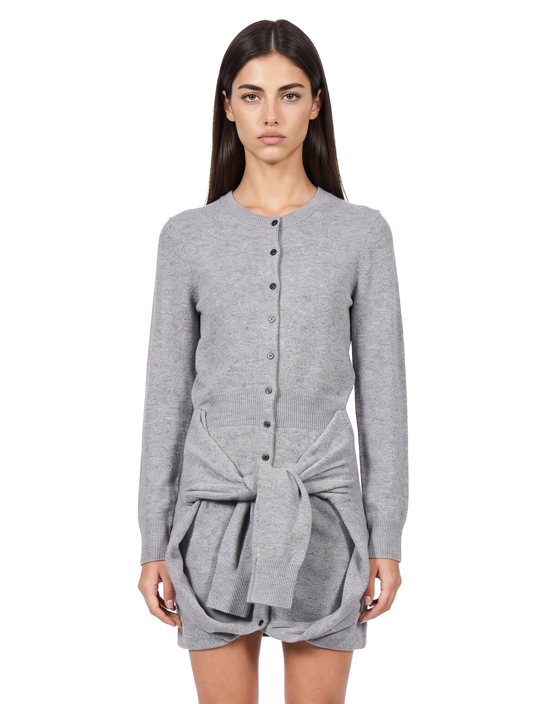 Abito cardigan con maniche annodate in grigio 