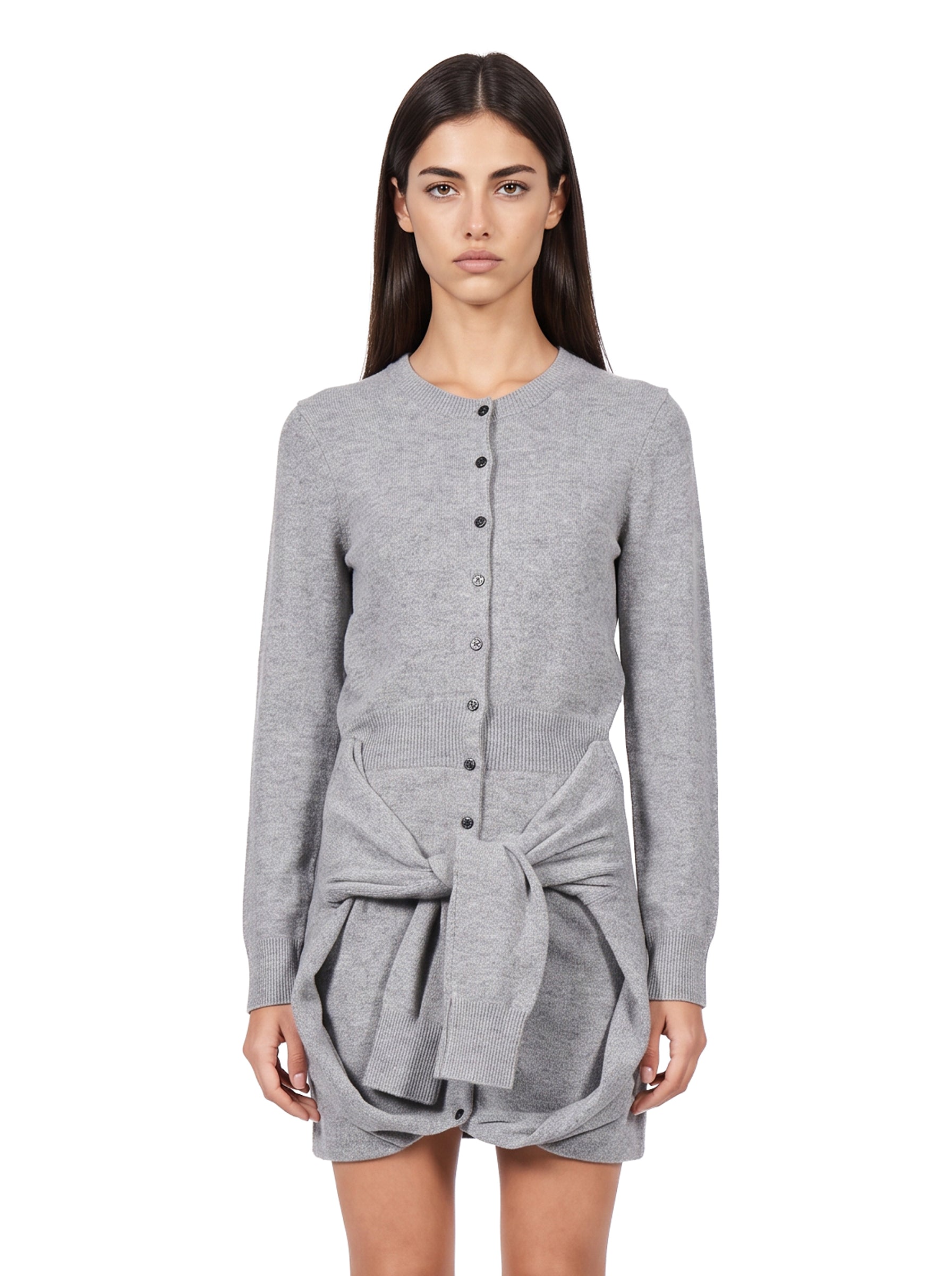 Abito cardigan con maniche annodate in grigio 