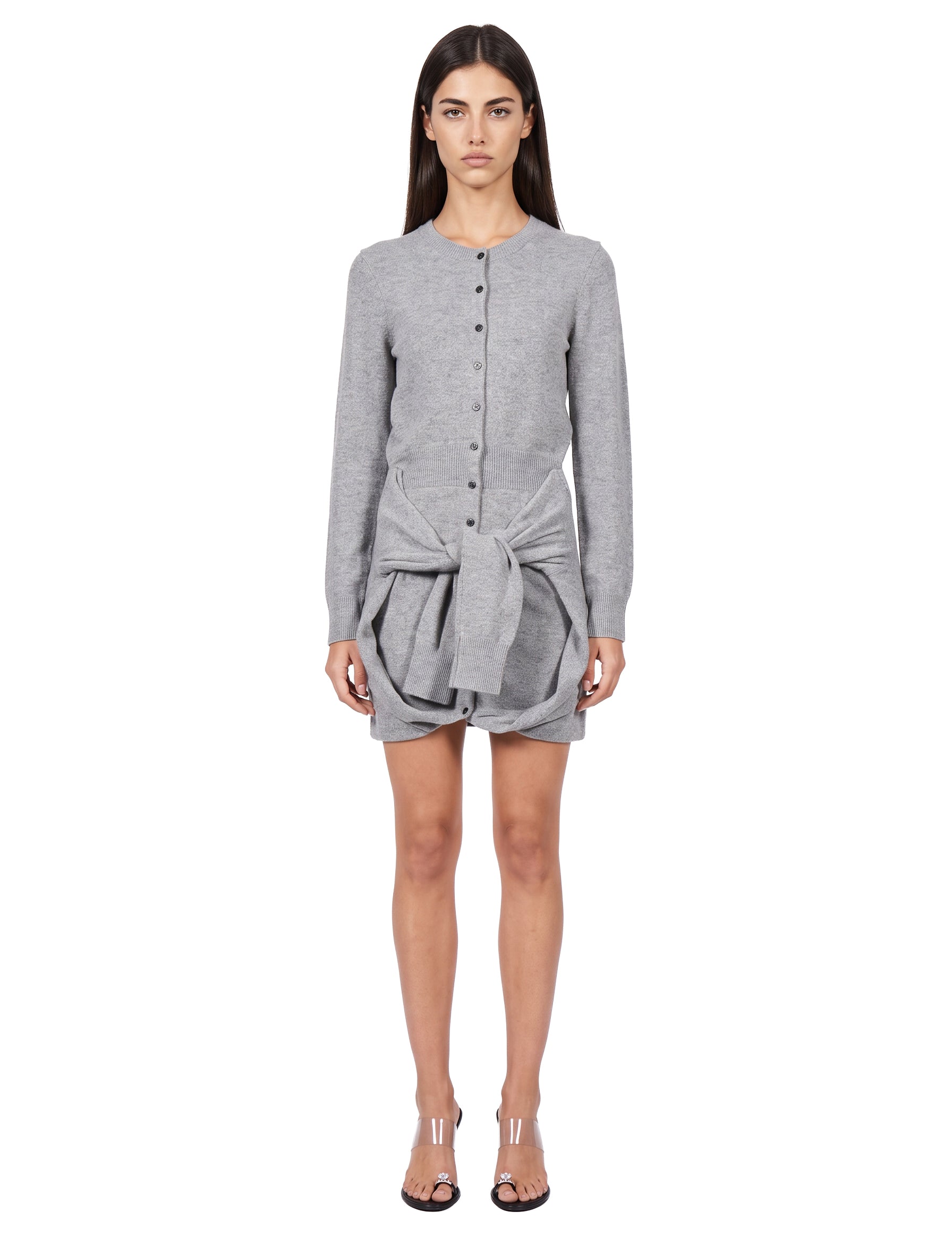 Abito cardigan con maniche annodate in grigio 