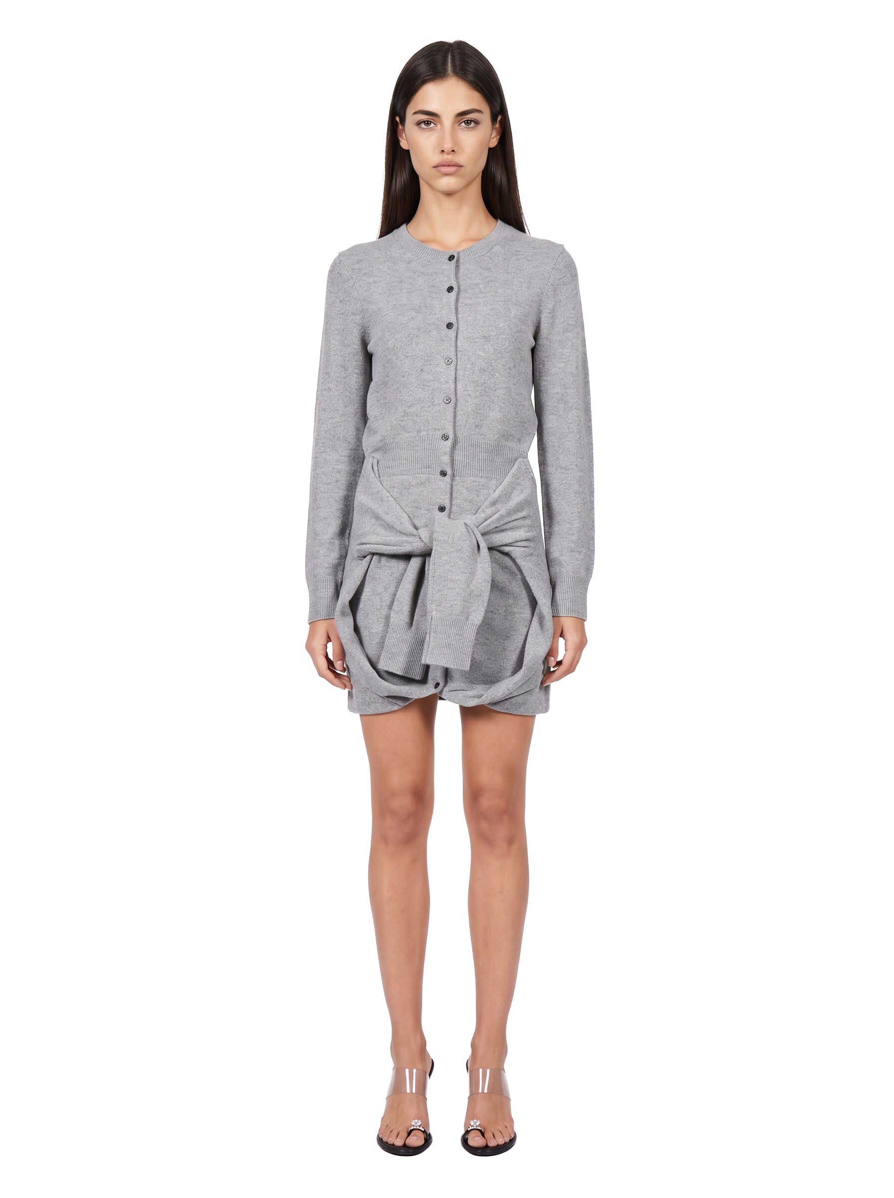 Abito cardigan con maniche annodate in grigio 