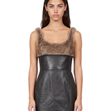Abito in pelle con eco pelliccia in nero 