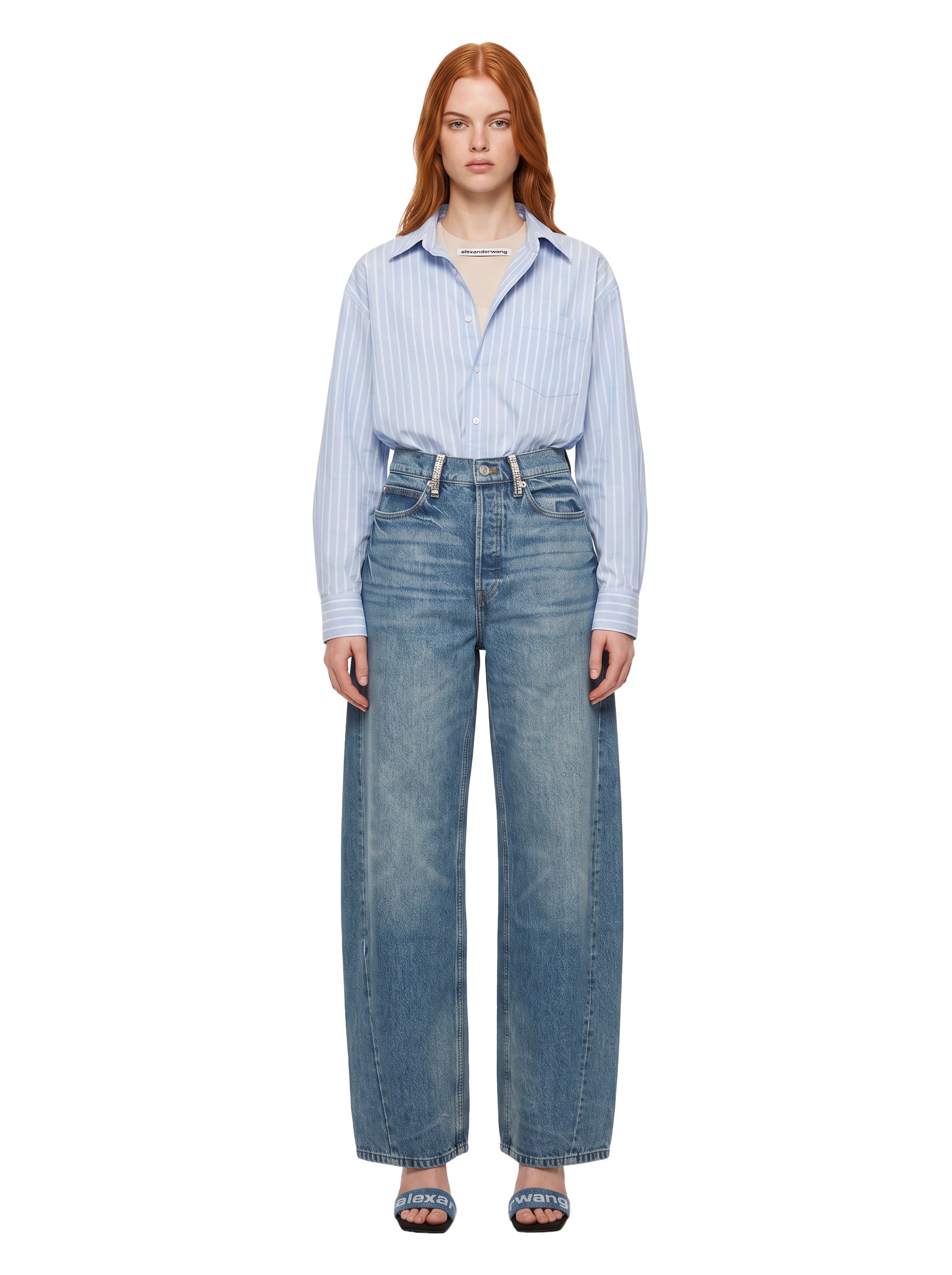 Jeans a gamba ampia in blu 
