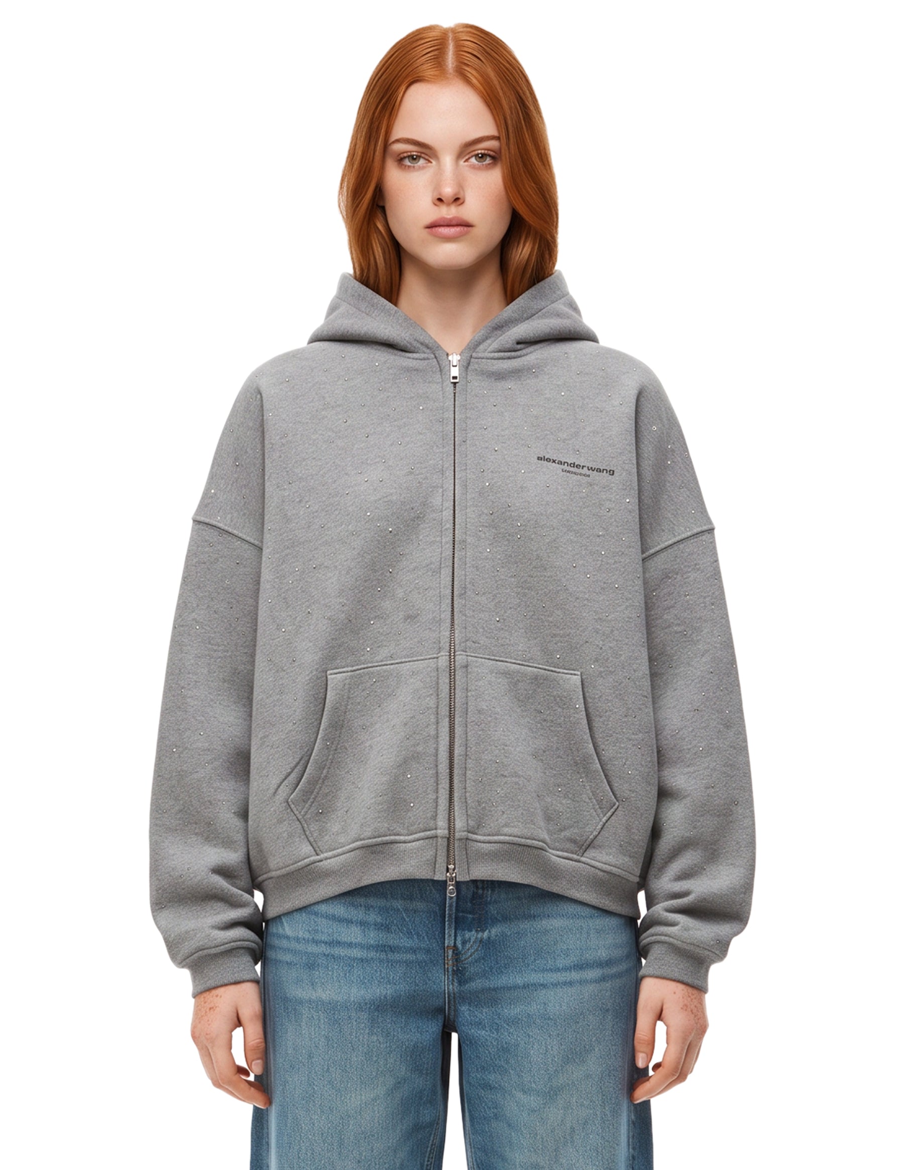 Felpa con cappuccio e zip in grigio 