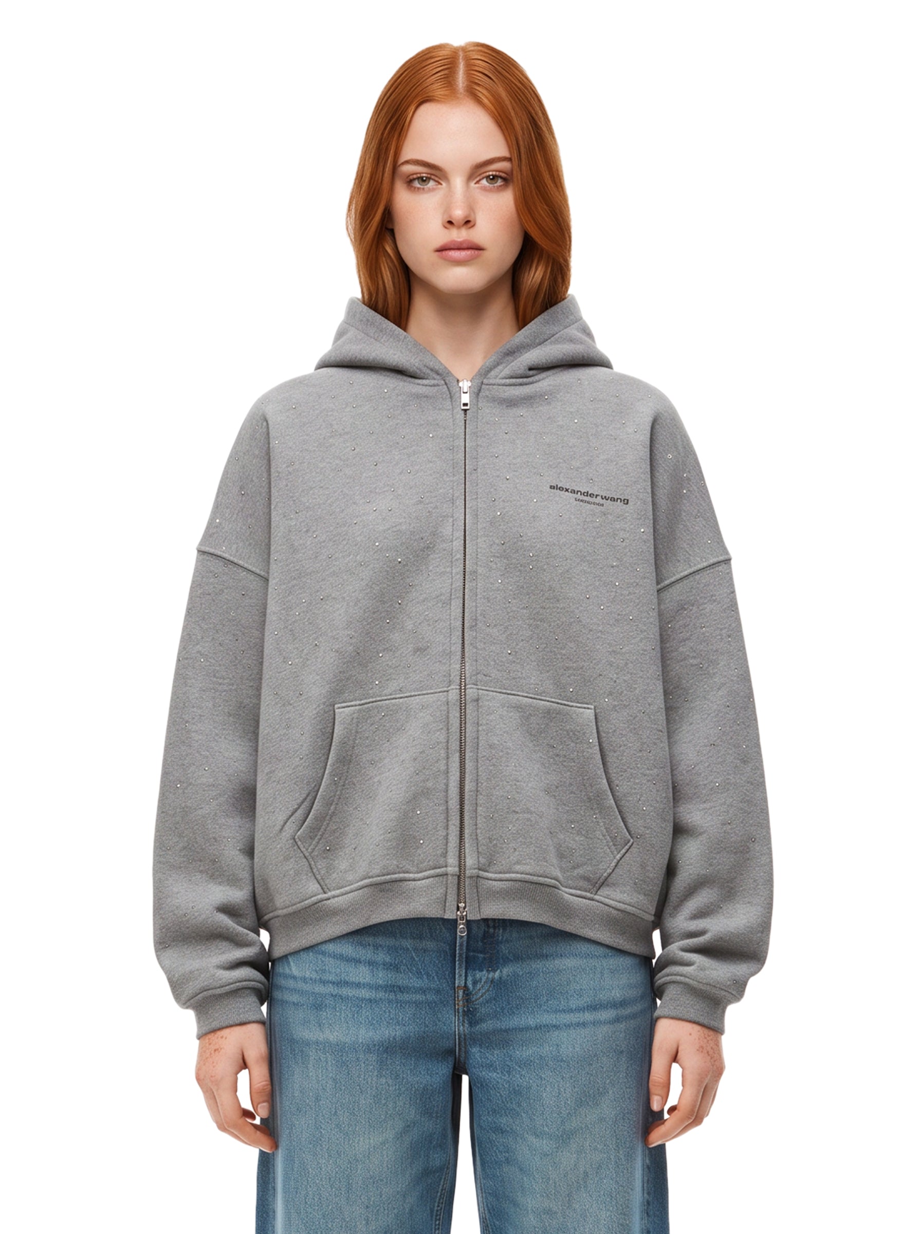 Felpa con cappuccio e zip in grigio 