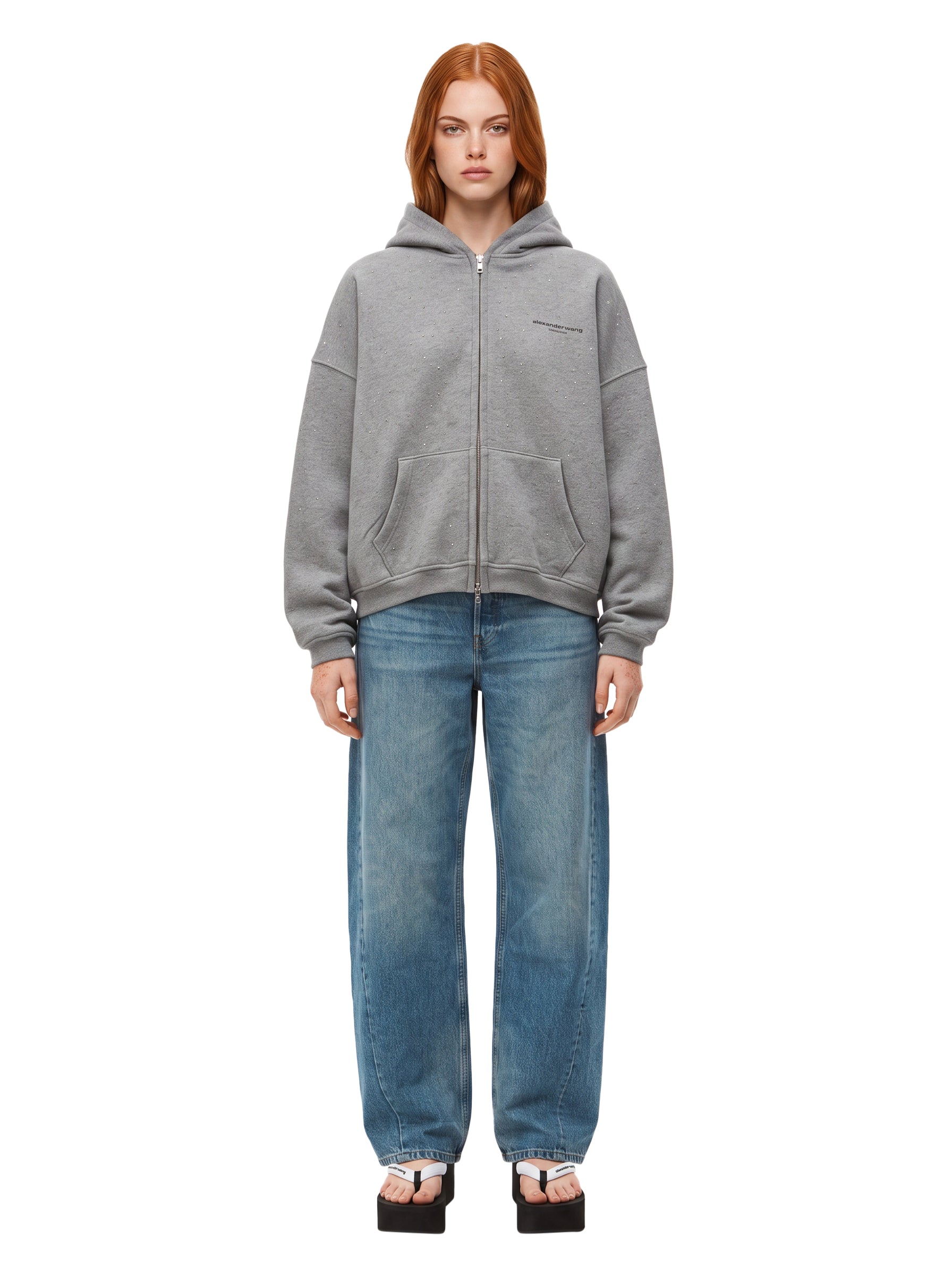 Felpa con cappuccio e zip in grigio 