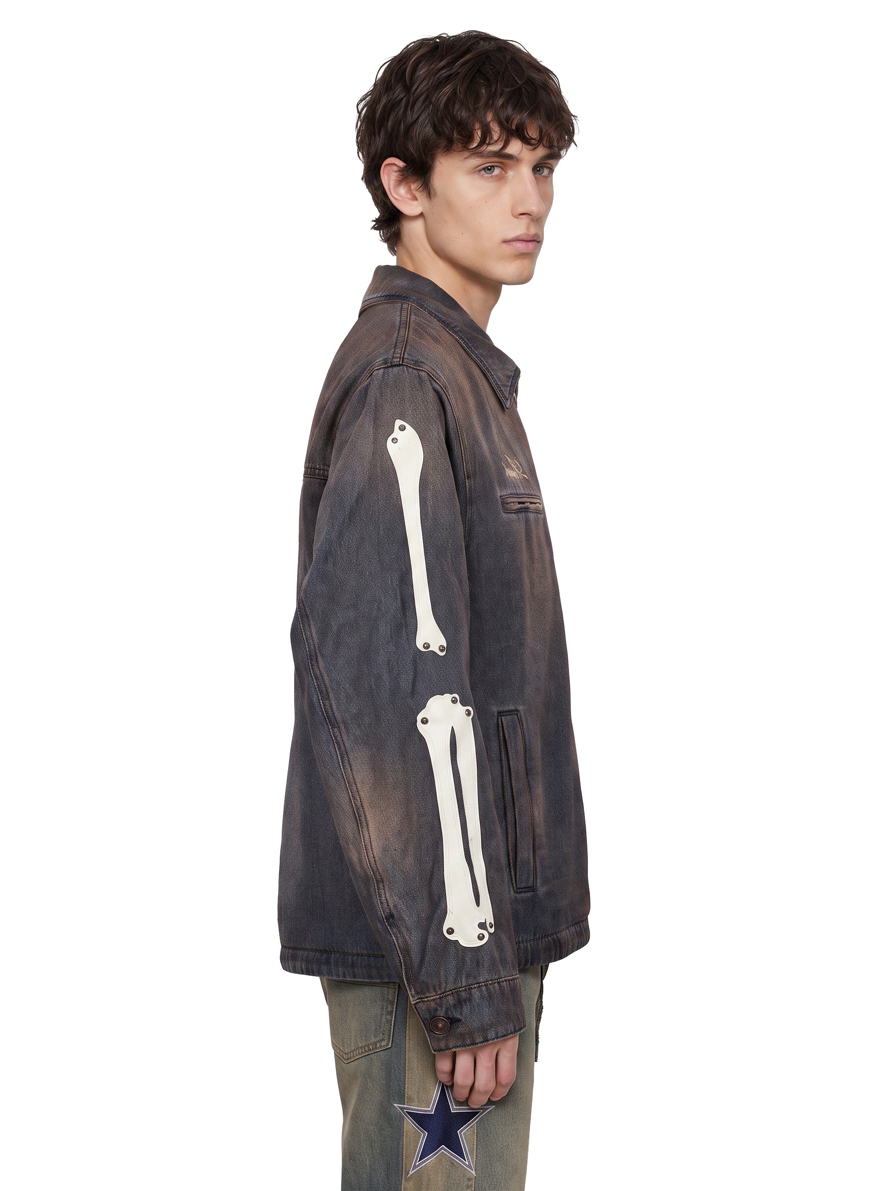 Giacca denim Lea Bones con zip in blu 