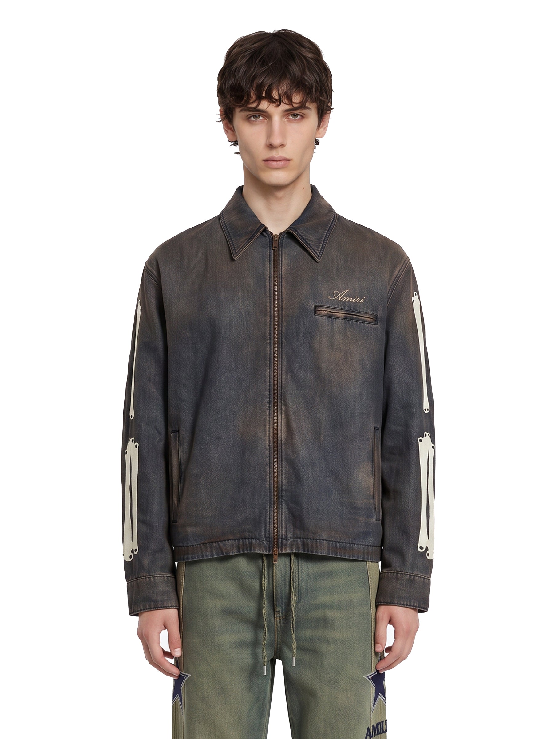 Giacca denim Lea Bones con zip in blu 