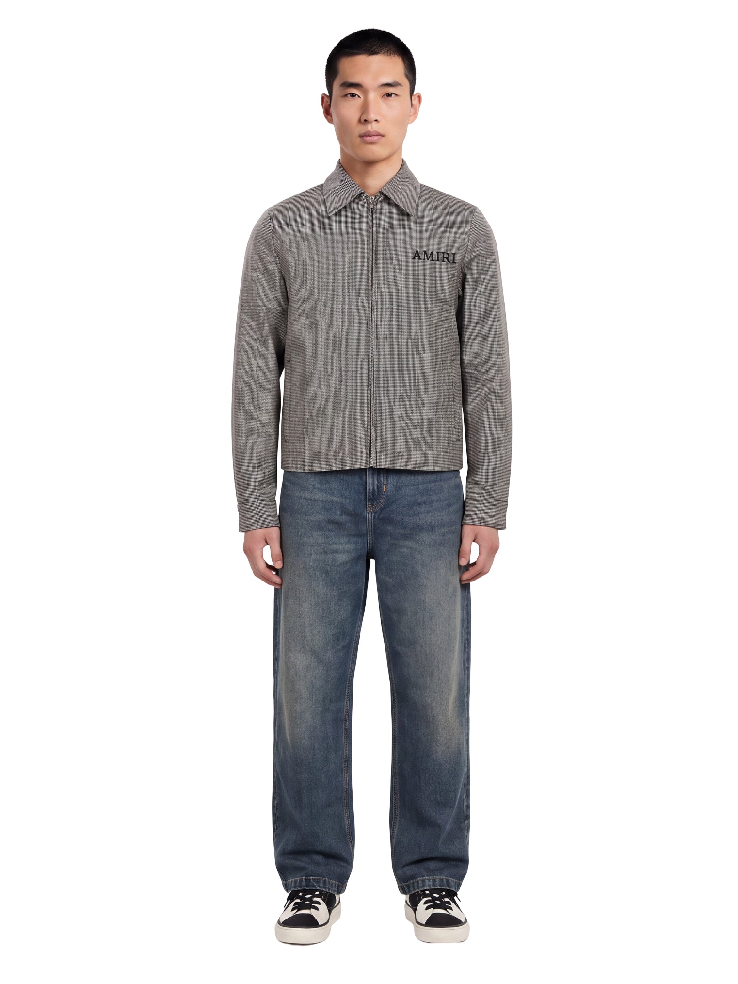 Giacca in lana con motivo pied-de-poule in grigio 