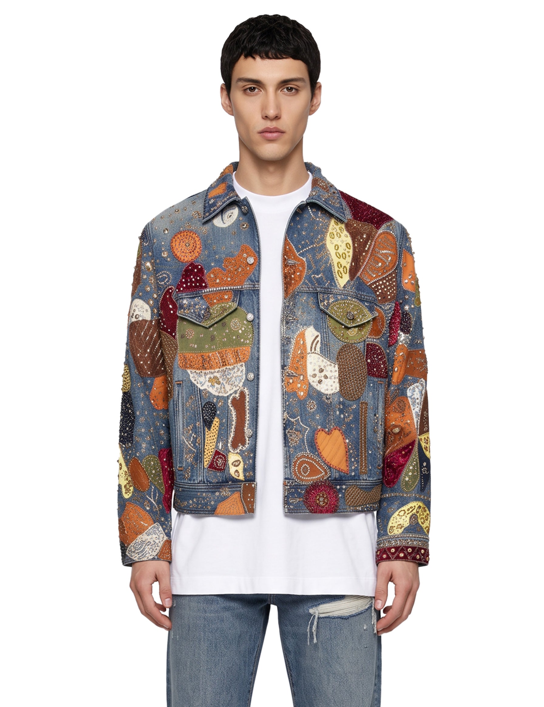 Giacca trucker decorata multicolor<BR/> 