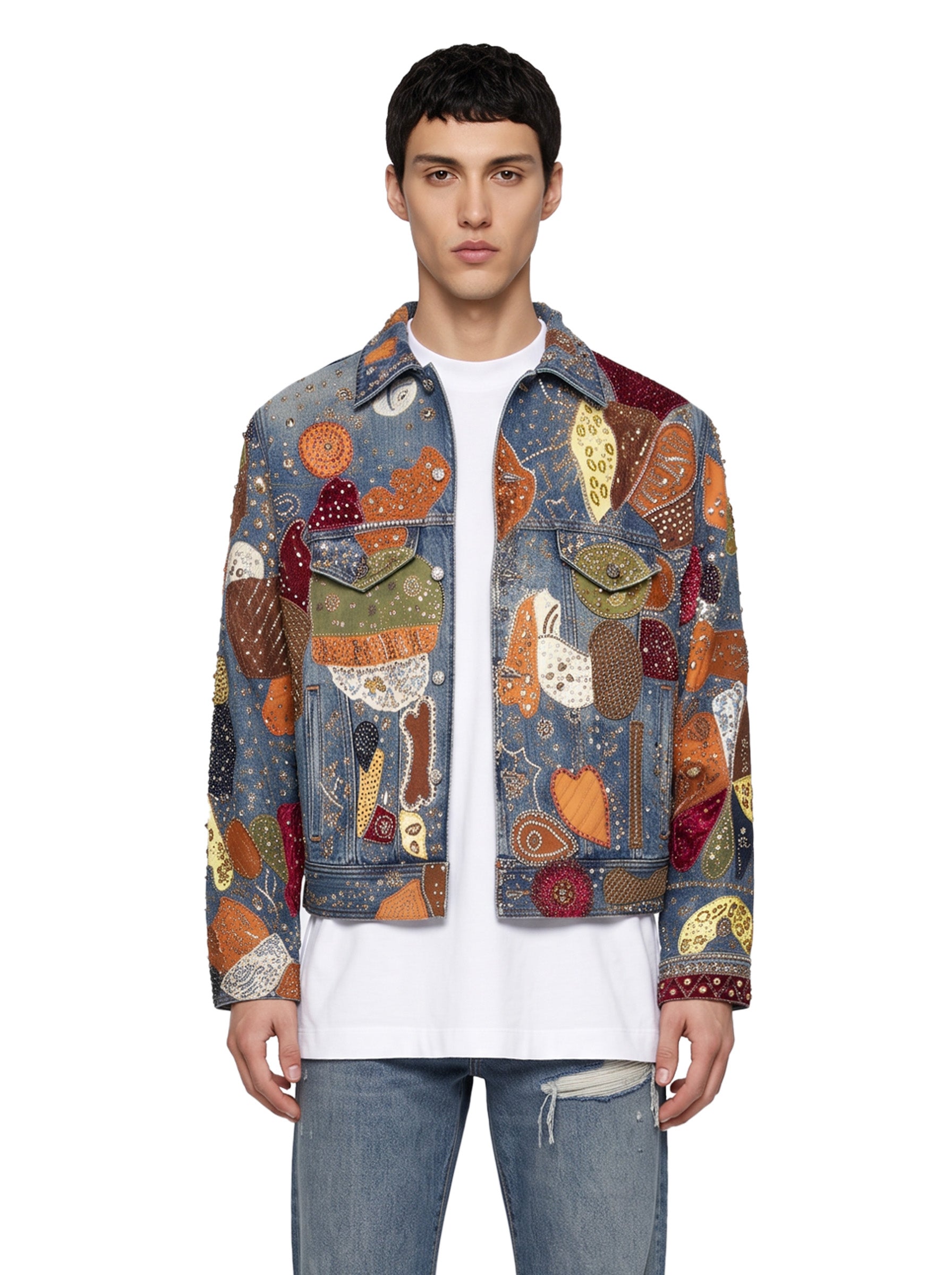 Giacca trucker decorata multicolor<BR/> 